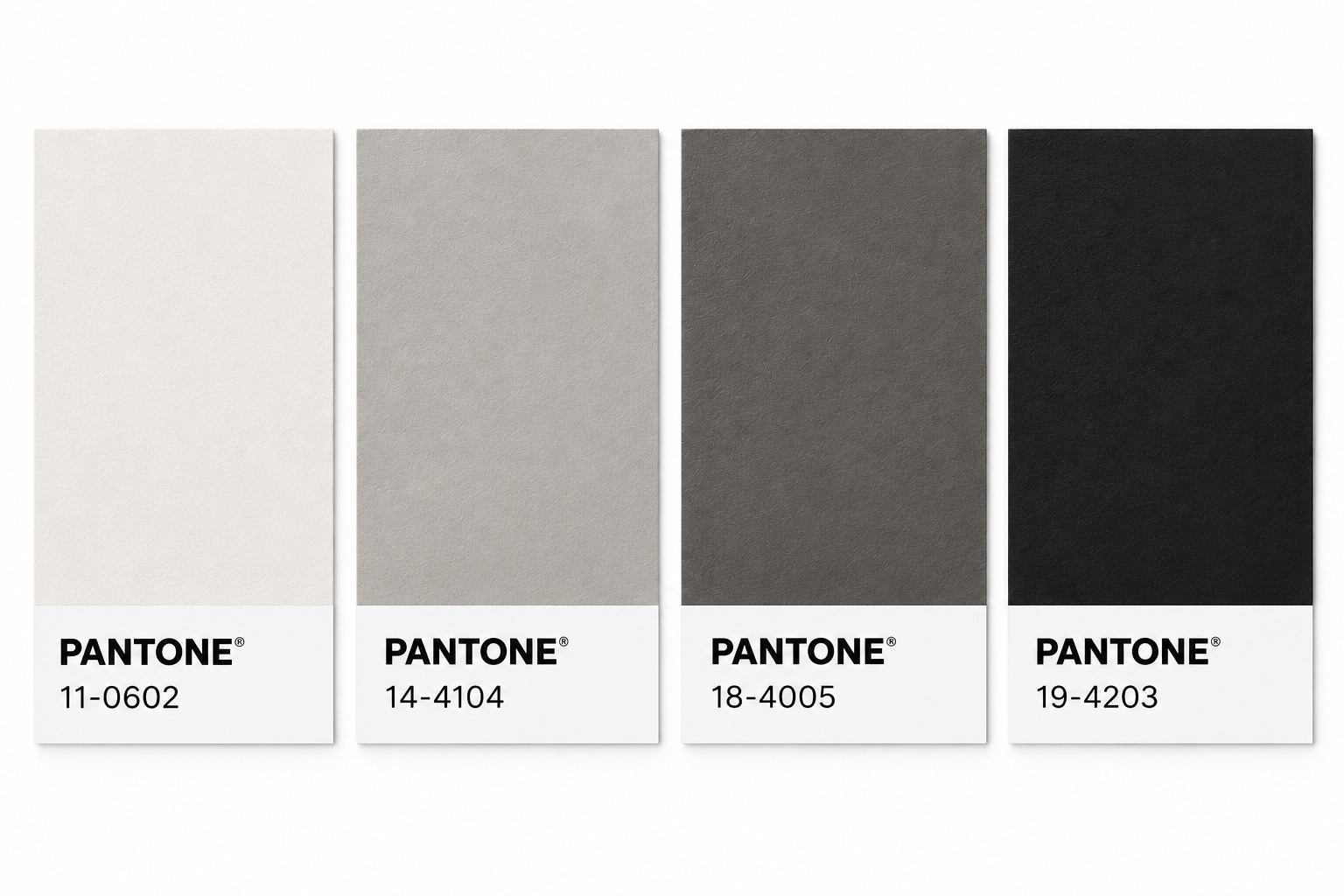Monochromatic moodboard with four neutral gray Pantone swatches