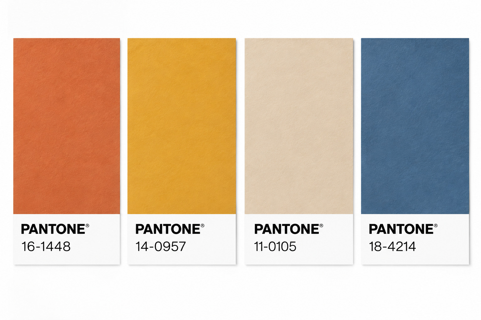 Vibrant moodboard with orange, yellow, cream, and blue Pantone swatches